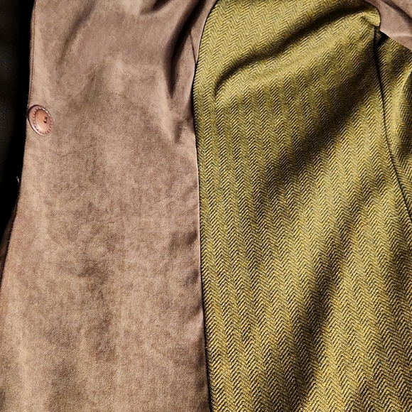 Vintage olive green faux suede long length lightweight blazer jacket extra large - Picture 10 of 14